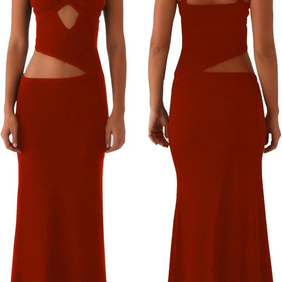 Women's V-Neck Sleeveless Backless Maxi Dress Polyester Party Dress - Picture 1 of 5